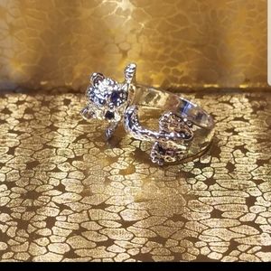 Cute silvertone kitten ring size 7